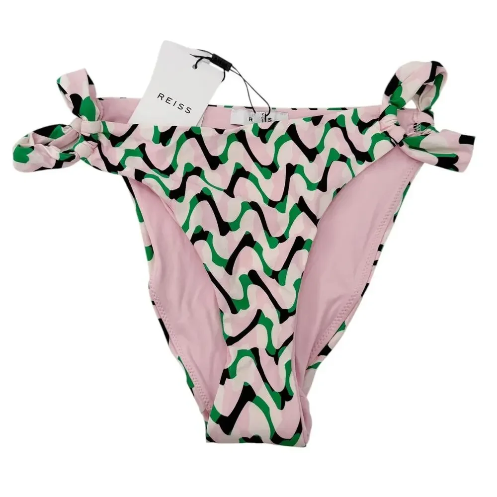 REISS Audrinna Fixed Side Bikini Bottom Size 10 NEW Pink Green $110